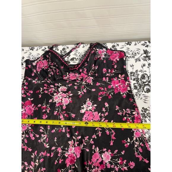 APT 9 Y2K Babydoll Satin Floral Lace Ruffle Hem Mini Dress Women's Size L Black - Picture 10 of 11